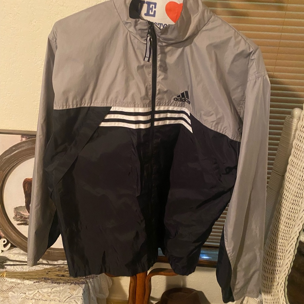 Adidas Men's Gray and Black Windbreaker